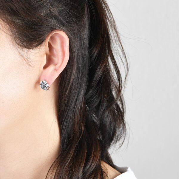 rose earrings, hoop earrings, sterling silver earrings, a pair earrings - Image 2