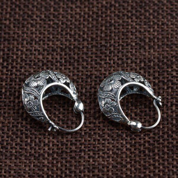 hollow flowers earrings, hoop earrings, retro earrings, sterling silver earrings, a pair earrings - Image 2