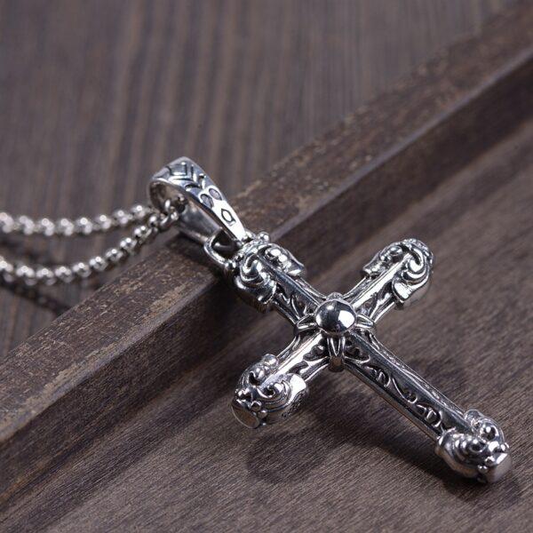 cross pendant, flower pendant, punk style cross, s925 sterling silver pendant - Image 2