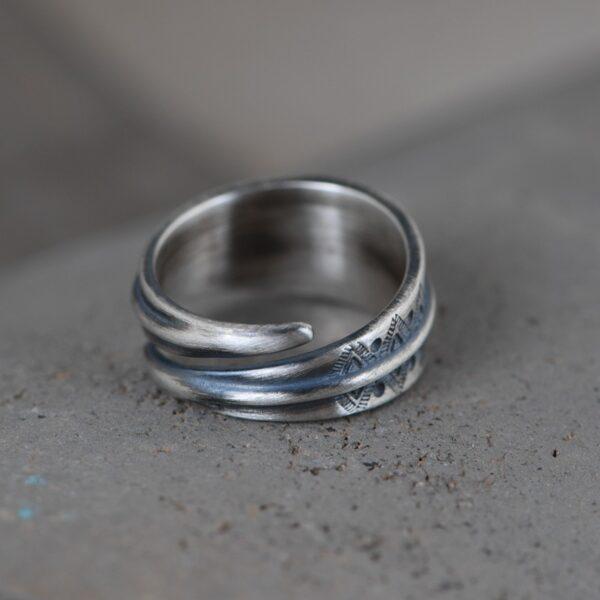 rhombic pattern ring, silver ring, open ring, adjustable ring, retro ring, s925 sterling silver ring - Image 2