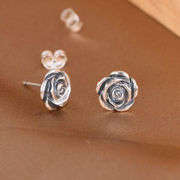 rose earrings, stud earrings, sterling silver earrings, a pair earrings - Image 3