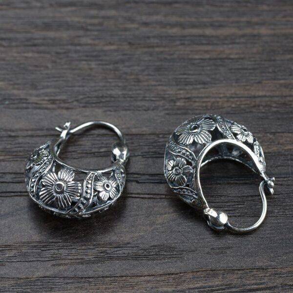 hollow flowers earrings, hoop earrings, retro earrings, sterling silver earrings, a pair earrings - Image 3