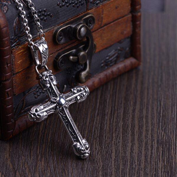 cross pendant, flower pendant, punk style cross, s925 sterling silver pendant - Image 3