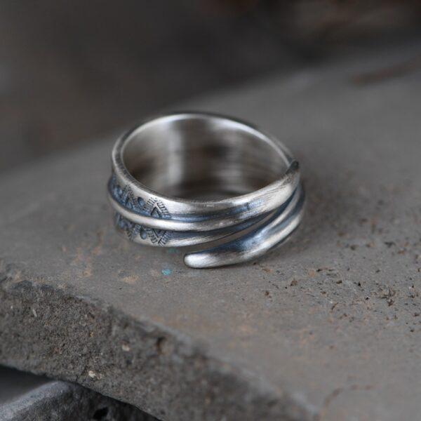 rhombic pattern ring, silver ring, open ring, adjustable ring, retro ring, s925 sterling silver ring - Image 3