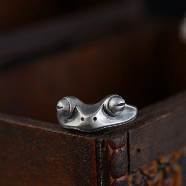 frog ring, silver ring, open ring, adjustable ring, matte surface ring, s925 sterling silver ring - Image 3