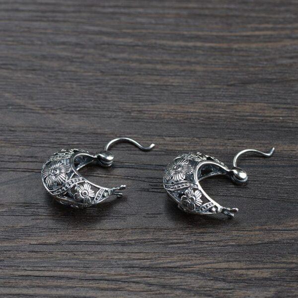 hollow flowers earrings, hoop earrings, retro earrings, sterling silver earrings, a pair earrings - Image 4