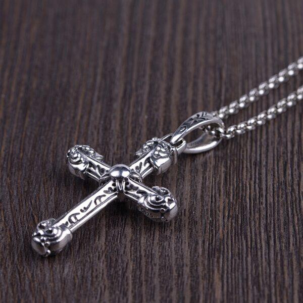 cross pendant, flower pendant, punk style cross, s925 sterling silver pendant - Image 4