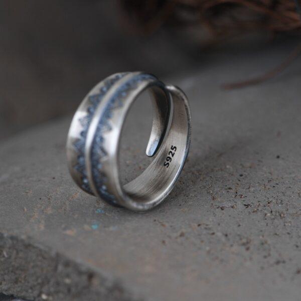 rhombic pattern ring, silver ring, open ring, adjustable ring, retro ring, s925 sterling silver ring - Image 4