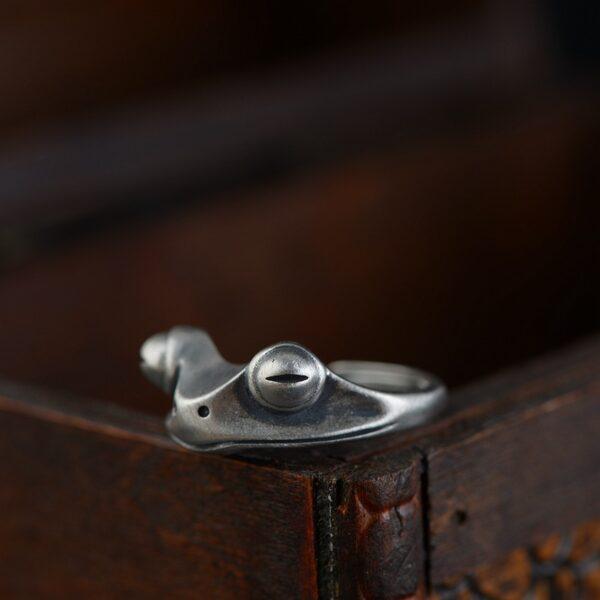 frog ring, silver ring, open ring, adjustable ring, matte surface ring, s925 sterling silver ring - Image 4