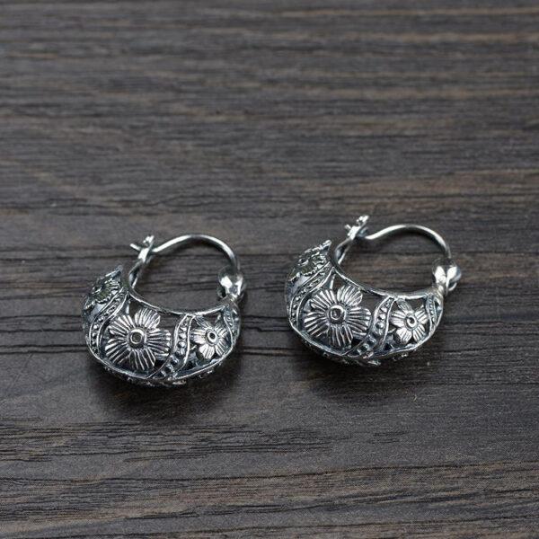 hollow flowers earrings, hoop earrings, retro earrings, sterling silver earrings, a pair earrings - Image 5