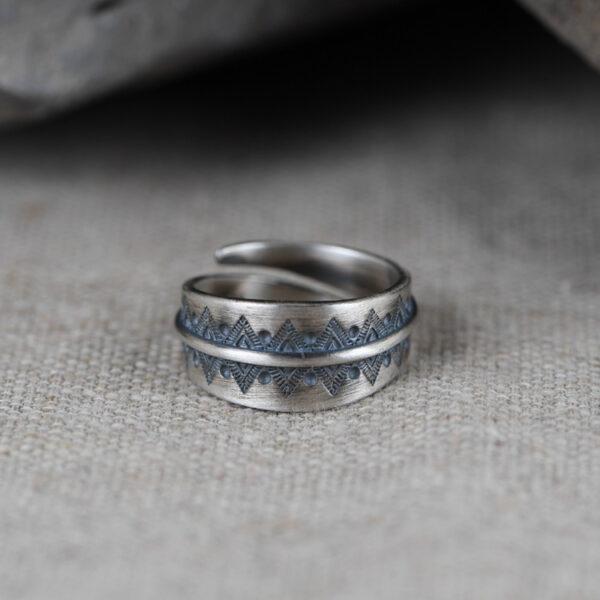 rhombic pattern ring, silver ring, open ring, adjustable ring, retro ring, s925 sterling silver ring - Image 5