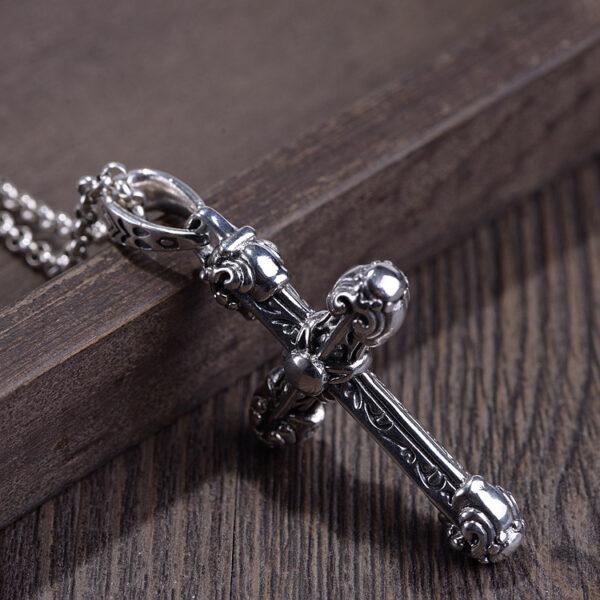cross pendant, flower pendant, punk style cross, s925 sterling silver pendant - Image 5