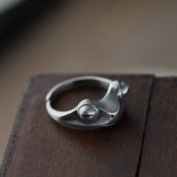 frog ring, silver ring, open ring, adjustable ring, matte surface ring, s925 sterling silver ring - Image 5