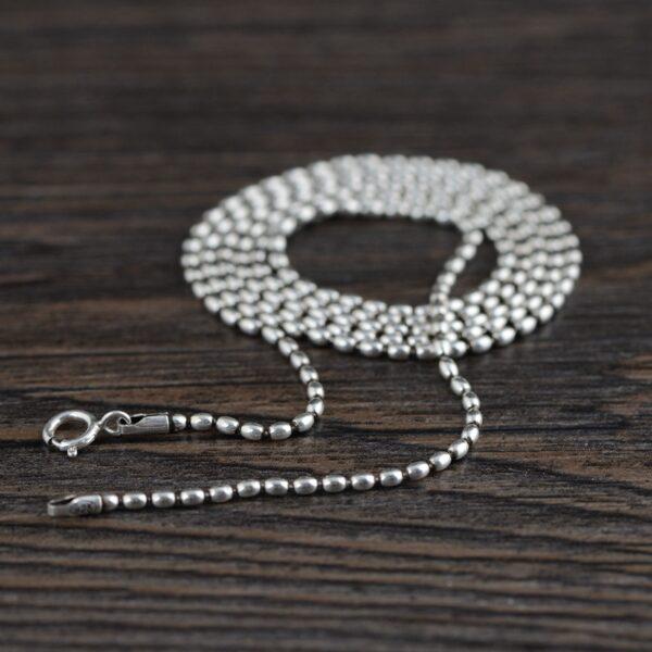 rice bead chain necklace, s925 sterling silver necklace, oxidized silver necklace