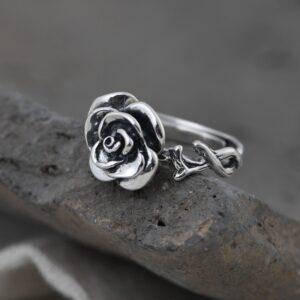 rose flower ring, flower ring, silver ring, open ring, adjustable ring, s925 sterling silver ring