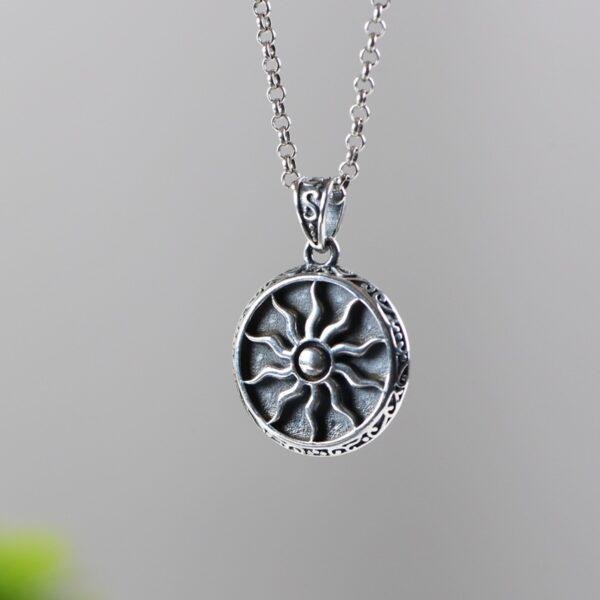 sun flame pendant, round pendant, s925 sterling silver pendant - Image 2