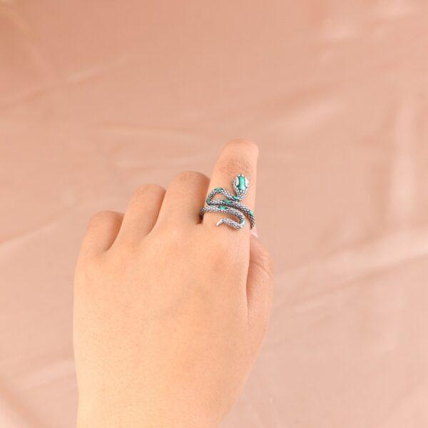 snake ring, silver ring, green ring, open ring, adjustable ring, s925 sterling silver ring, enamel ring - Image 2