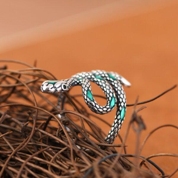snake ring, silver ring, green ring, open ring, adjustable ring, s925 sterling silver ring, enamel ring - Image 3