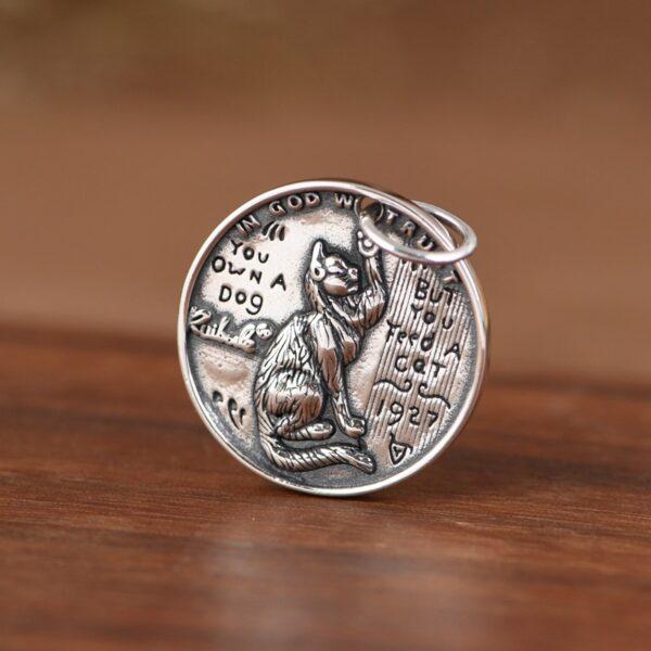 cat pendant, round pendant, s925 sterling silver pendant - Image 4