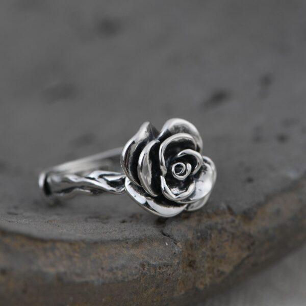 rose flower ring, flower ring, silver ring, open ring, adjustable ring, s925 sterling silver ring - Image 4