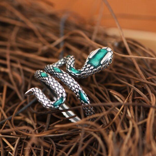 snake ring, silver ring, green ring, open ring, adjustable ring, s925 sterling silver ring, enamel ring - Image 4