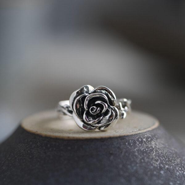 rose flower ring, flower ring, silver ring, open ring, adjustable ring, s925 sterling silver ring - Image 5