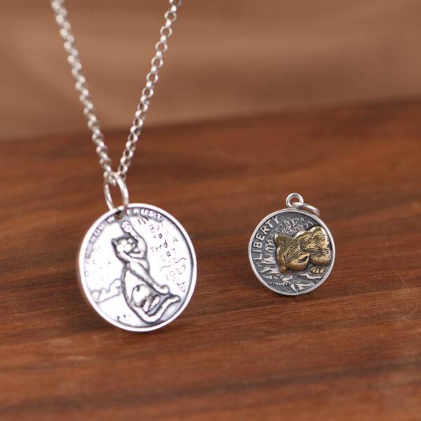cat pendant, round pendant, s925 sterling silver pendant - Image 6
