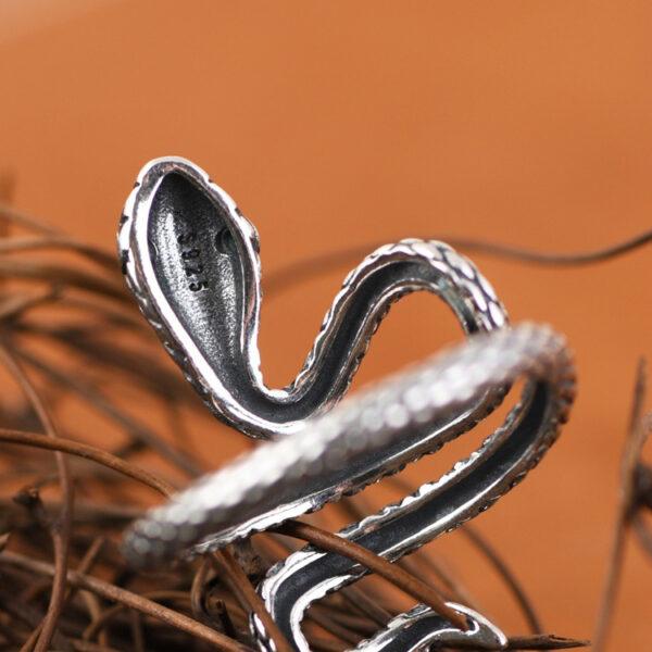 snake ring, silver ring, green ring, open ring, adjustable ring, s925 sterling silver ring, enamel ring - Image 6