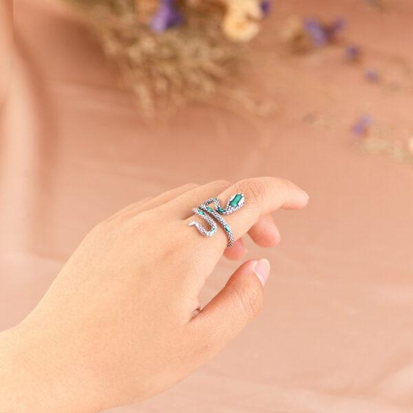 snake ring, silver ring, green ring, open ring, adjustable ring, s925 sterling silver ring, enamel ring - Image 7