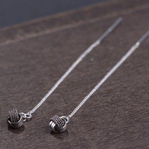 S925 Sterling Silver Minimalist Pom-pom Threader Dangle Earrings