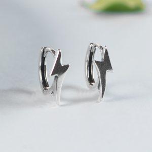 S925 Sterling Silver Lightning Bolt Hoop Earrings