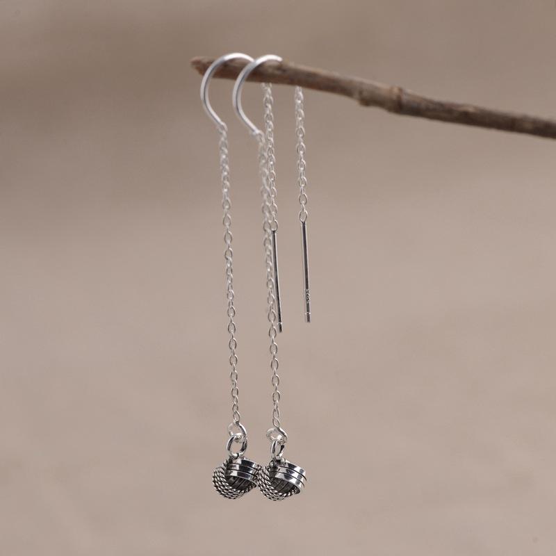 S925 Sterling Silver Polished Pom Pom Tassel Threader Dangle Earrings