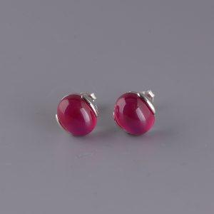 S925 Sterling Silver Minimalist Oval Synthetic Ruby Stud Earrings Elegant Women Daily Wear Small Ear Jewelry Gift