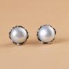 S925 Sterling Silver Flower Stud Earrings with Round Freshwater Pearl