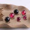 S925 Sterling Silver Fashion Round Agate Synthetic Ruby Prong Set Women's Stud Earrings