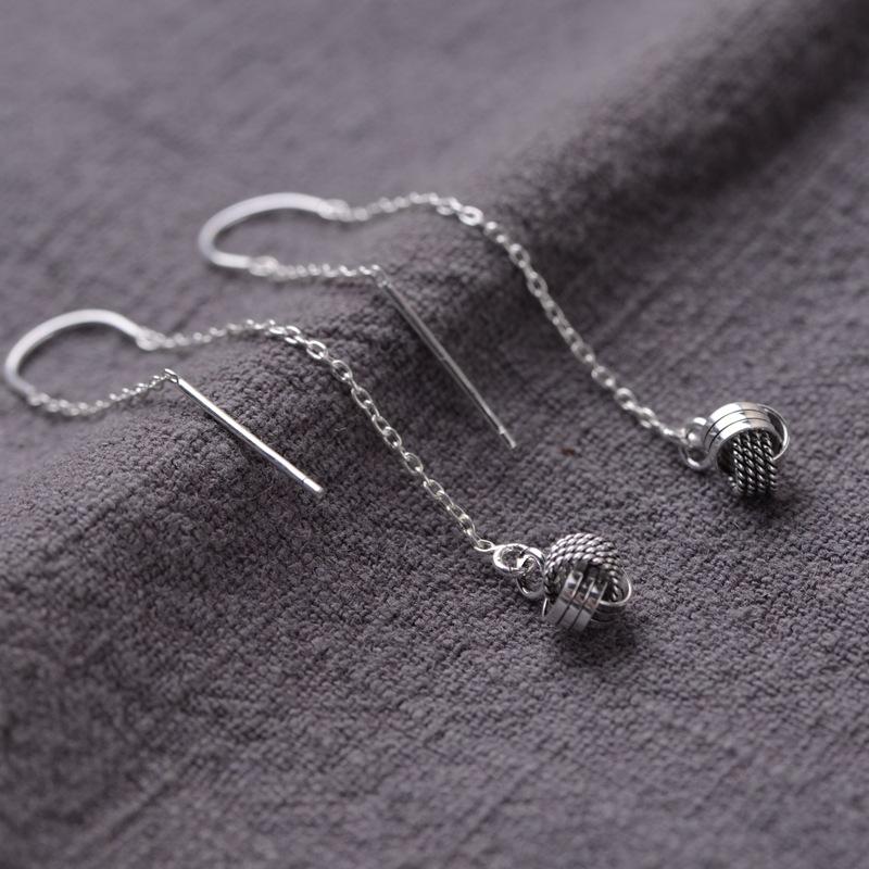 S925 Sterling Silver Polished Pom Pom Tassel Threader Dangle Earrings - Image 5