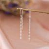 S925 Sterling Silver Long Tassel Flat Bead Threader Dangle Earrings