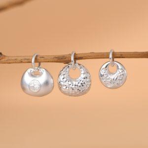 Small S999 Fine Silver Hammered Fu Character Auspicious Lock Pendant