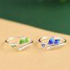 S925 Sterling Silver Enamel Leaf Adjustable Open Ring