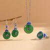 S925 Sterling Silver Green Agate Ping An Kou Donut Pendant Ring Drop Earrings