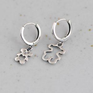 S925 Sterling Silver Asymmetrical Hollow Bear Drop Earrings