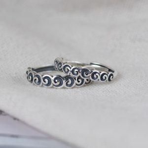S925 Sterling Silver Minimalist Auspicious Cloud Motif Adjustable Open Ring