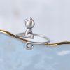 S925 Sterling Silver Cute Long‑Tailed Kitten Adjustable Ring