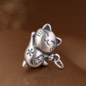 Small S999 Fine Silver Retro Cute Kitten Pendant