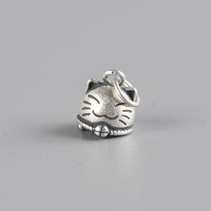 Small S999 Fine Silver Cute Kitten Bell Pendant
