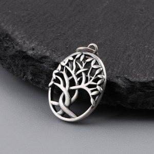 S925 Sterling Silver Oval Openwork Tree of Life Pendant