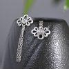 S925 Sterling Silver Openwork Floral Tassel Dangle Earrings