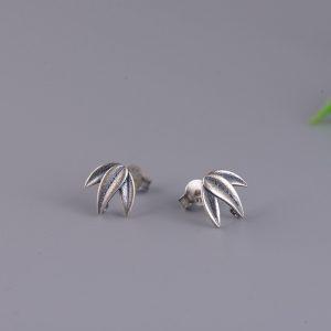 S925 Sterling Silver Bamboo Leaves Stud Earrings