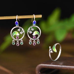 S925 Sterling Silver Lily of the Valley Flower Ring Drop Earrings